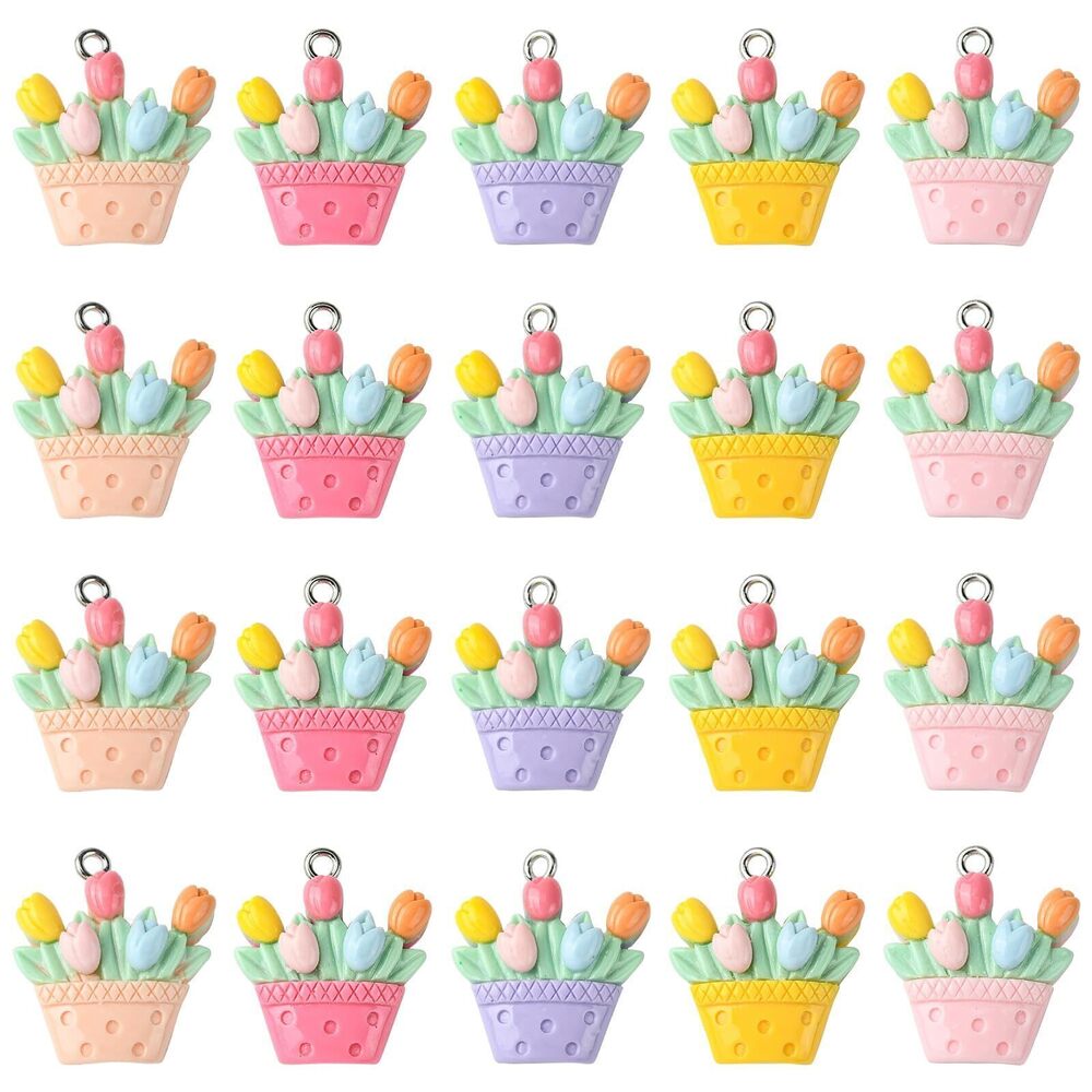 6486 50pcs 5 Colors Resin Tulip Charms - Cute Floral Charm for Jewelry